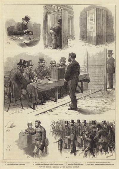 投票による投票、トーントン選挙でのスケッチ 作： Charles J. Staniland